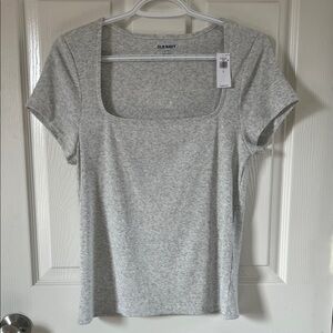 NWT Old Navy Off White Square Neck Ribbed Short Sleeve Tee Size Large